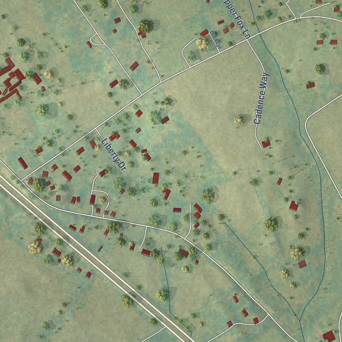 Second close-up of the map of Liberty, Virginia print showing more streets and buildings