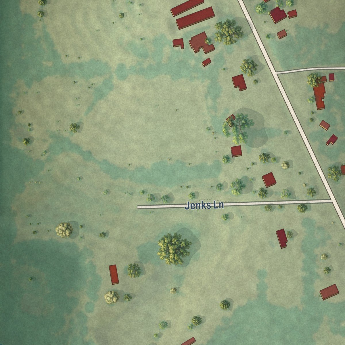 Second close-up of the map of Libertyville, Alabama print showing more streets and buildings