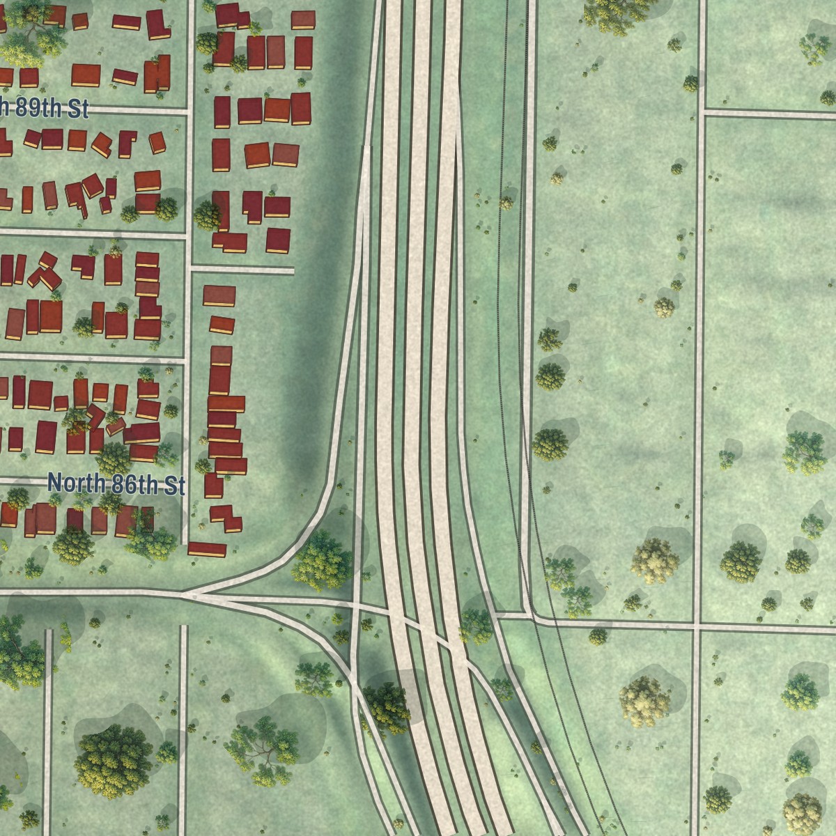 Second close-up of the map of Licton Springs, Washington print showing more streets and buildings