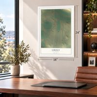 Likely, California map, 18 x 24 inch print in a white frame in a home office