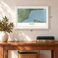 Lillian, Alabama map, 12 x 18 inch print in a white frame in an entryway