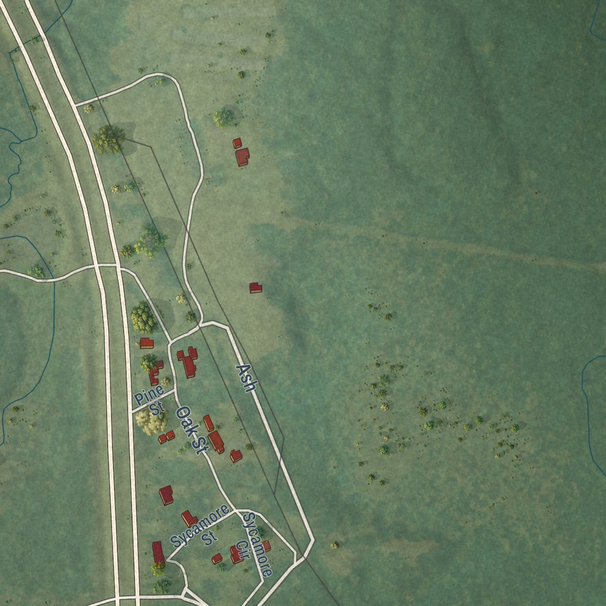Second close-up of the map of Lillie, Louisiana print showing more streets and buildings