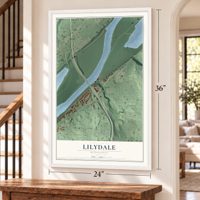 Lilydale, Minnesota map, 24 x 36 inch print in a white frame by a staircase
