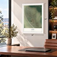 Lima, Montana map, 18 x 24 inch print in a white frame in a home office