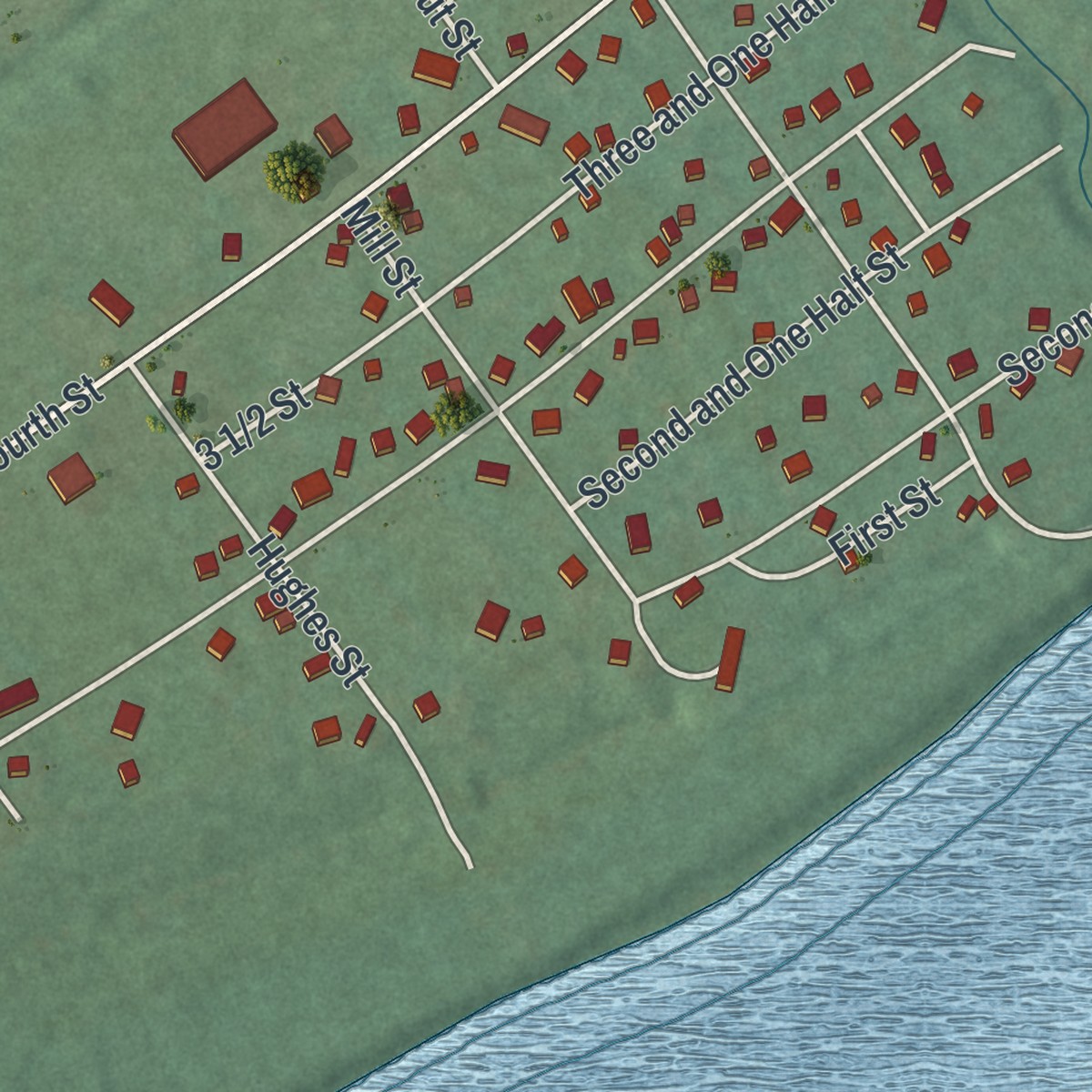 Second close-up of the map of Lime Ridge, Pennsylvania print showing more streets and buildings
