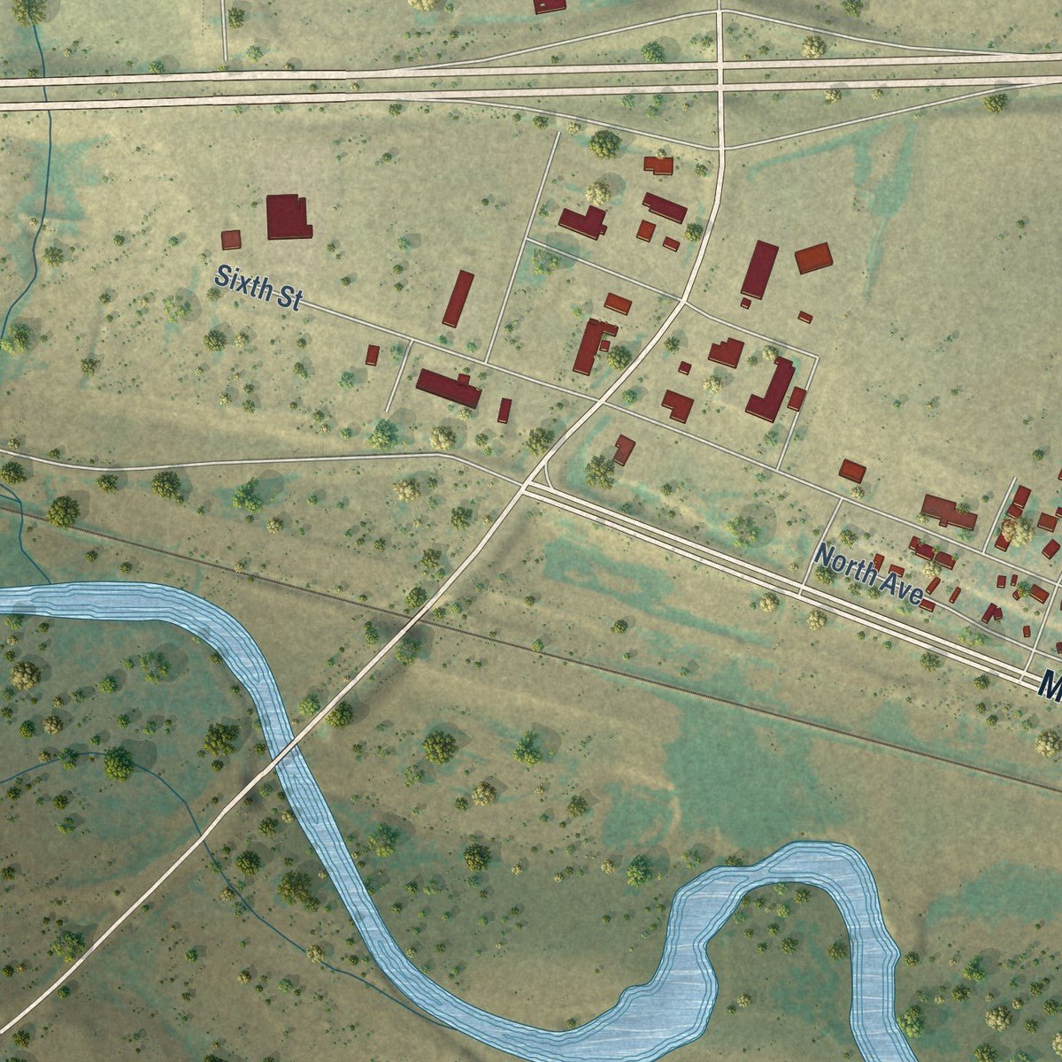 Second close-up of the map of Limon, Colorado print showing more streets and buildings