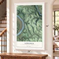 Lincoln, Allegheny County, Pennsylvania map, 24 x 36 inch print in a white frame by a staircase