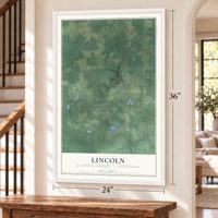 Lincoln, Bayfield County, Wisconsin map, 24 x 36 inch print in a white frame by a staircase