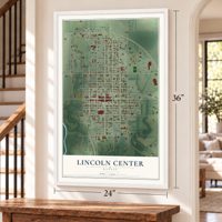 Lincoln Center, Kansas map, 24 x 36 inch print in a white frame by a staircase