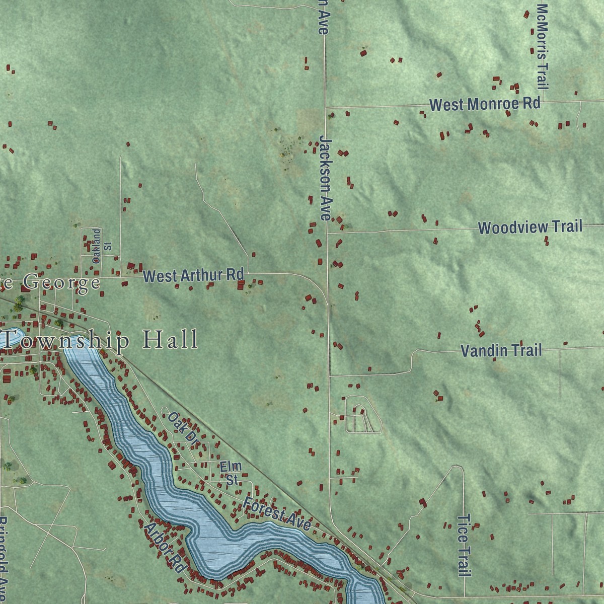Second close-up of the map of Lincoln Township, Clare County, Michigan print showing more streets and buildings