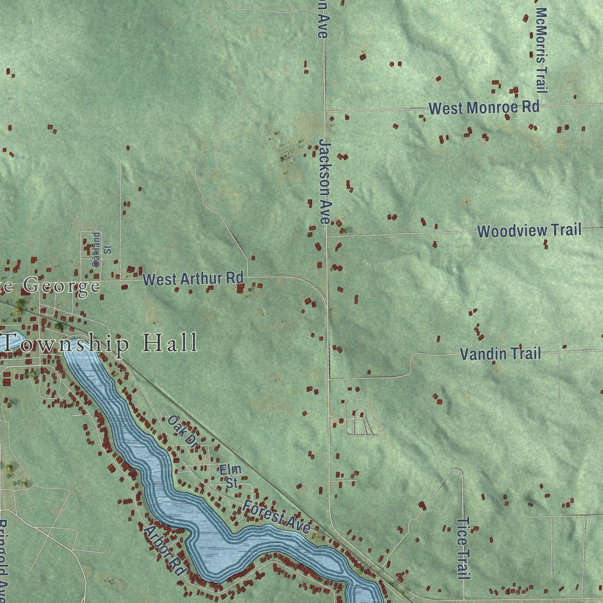 Second close-up of the map of Lincoln, Clare County, Michigan print showing more streets and buildings