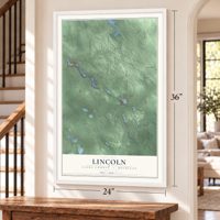 Lincoln, Clare County, Michigan map, 24 x 36 inch print in a white frame by a staircase