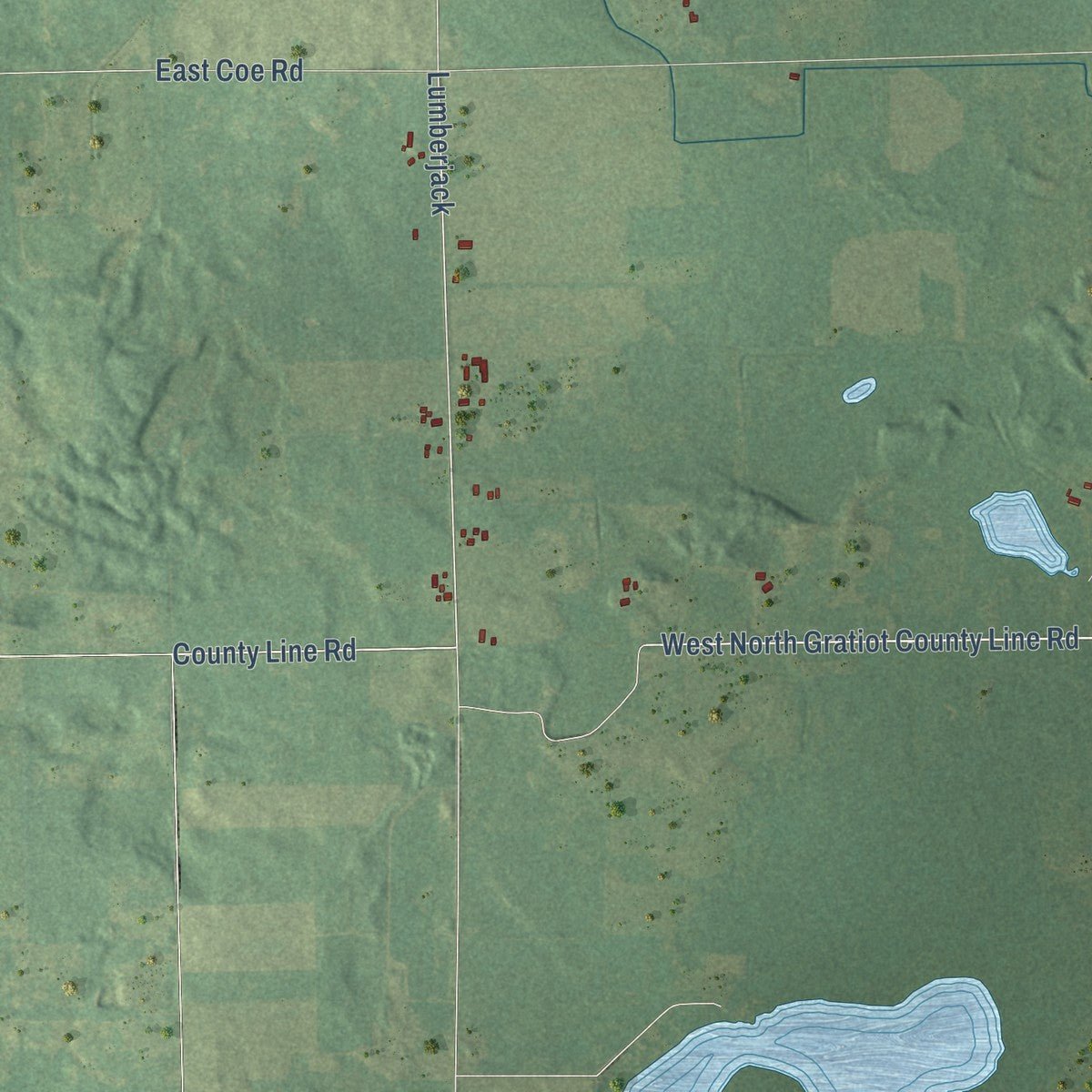 Second close-up of the map of Lincoln, Isabella County, Michigan print showing more streets and buildings