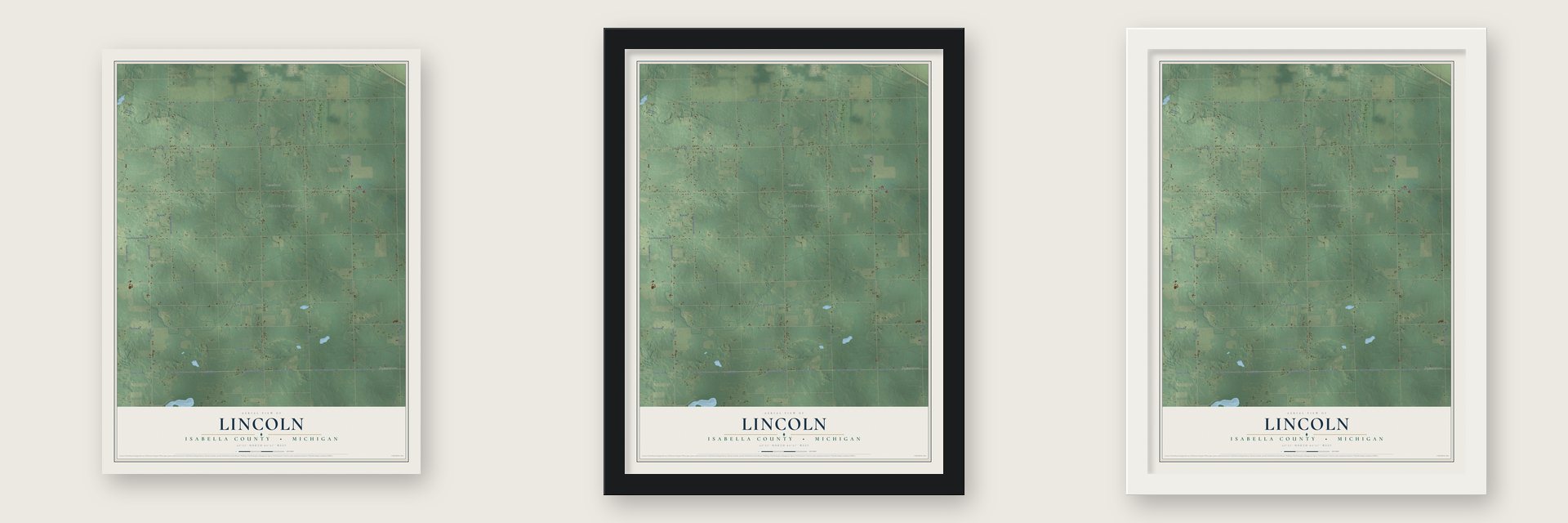 Lincoln, Isabella County, Michigan map unframed, in a black wood frame and in a white wood frame