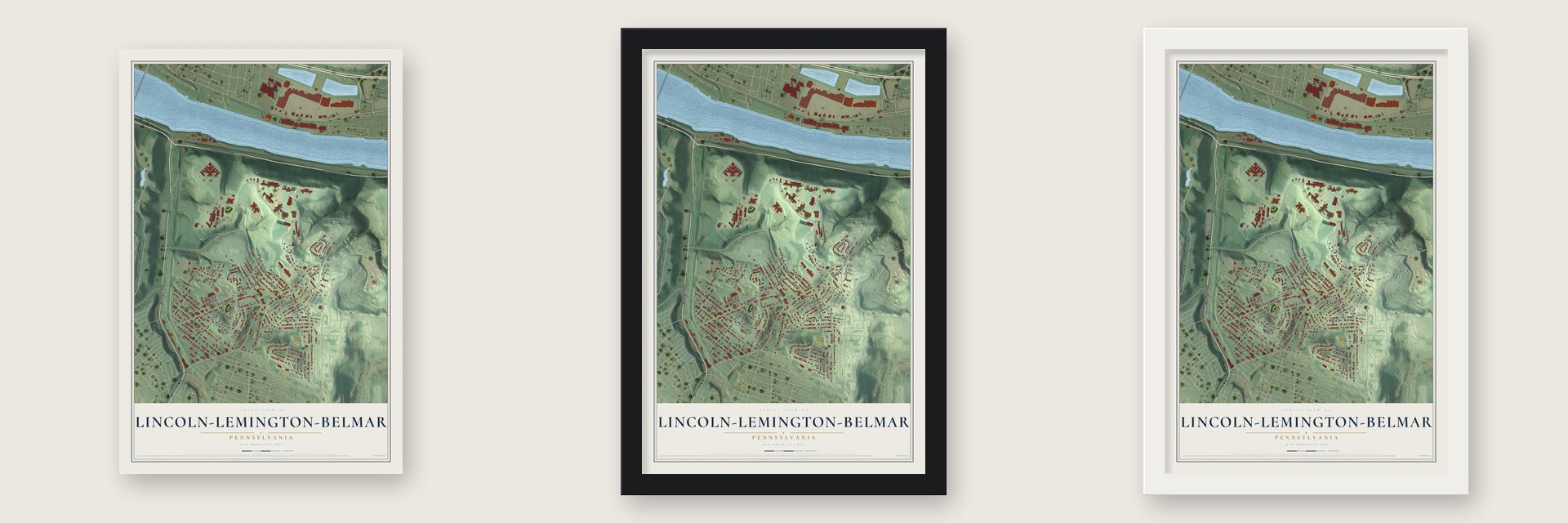 Lincoln-Lemington-Belmar, Pennsylvania map unframed, in a black wood frame and in a white wood frame