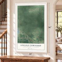 Lincoln Township, Midland County, Michigan map, 24 x 36 inch print in a white frame by a staircase