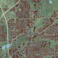 Second close-up of the map of Lincoln, Nebraska print showing more streets and buildings