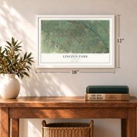 Lincoln Park, Colorado map, 12 x 18 inch print in a white frame in an entryway