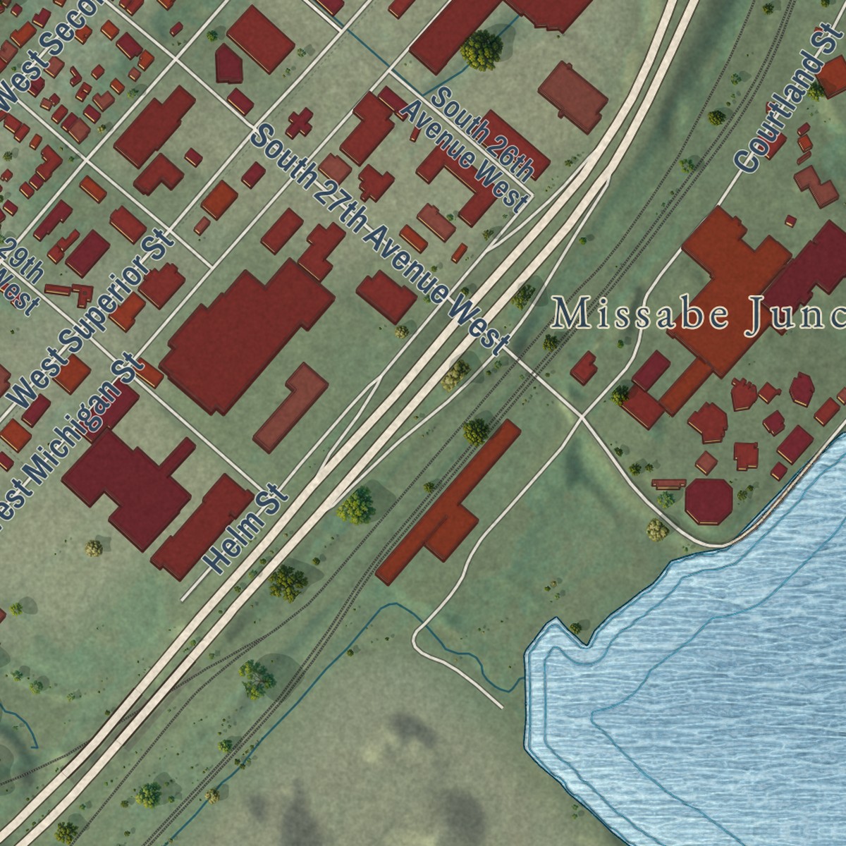 Second close-up of the map of Lincoln Park, Minnesota print showing more streets and buildings
