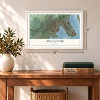 Lincoln Park, Minnesota map, 12 x 18 inch print in a white frame in an entryway