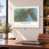 Lincoln Park, Minnesota map, 18 x 24 inch print in a white frame in a home office