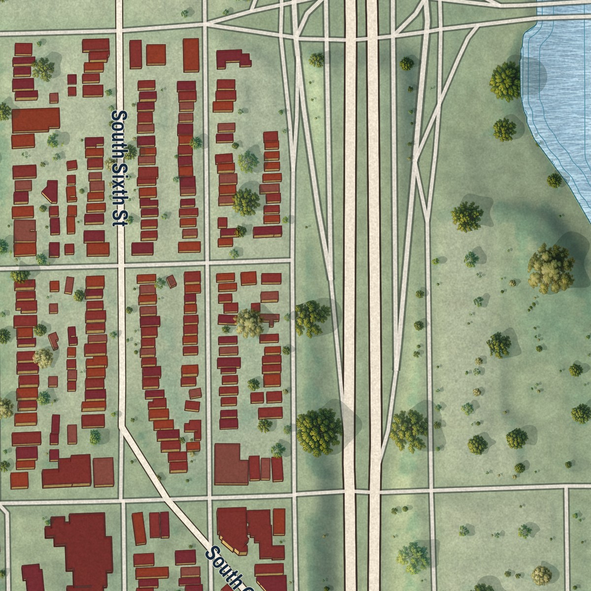 Second close-up of the map of Lincoln Village, Wisconsin print showing more streets and buildings
