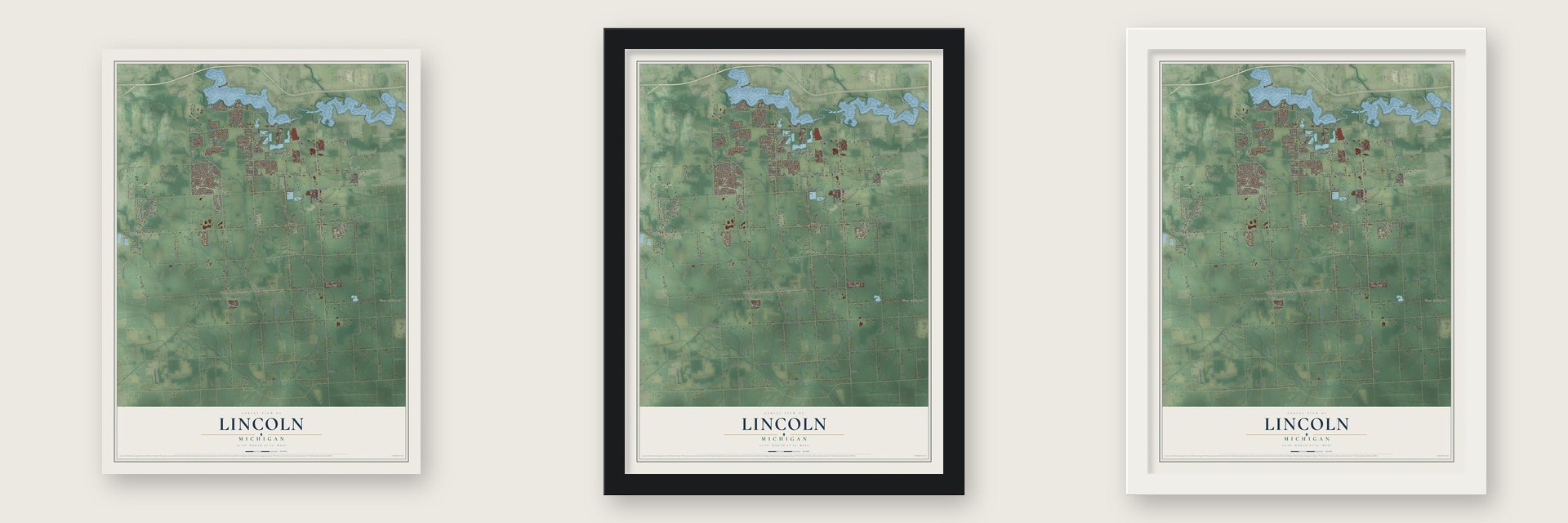 Lincoln, Washtenaw County, Michigan map unframed, in a black wood frame and in a white wood frame