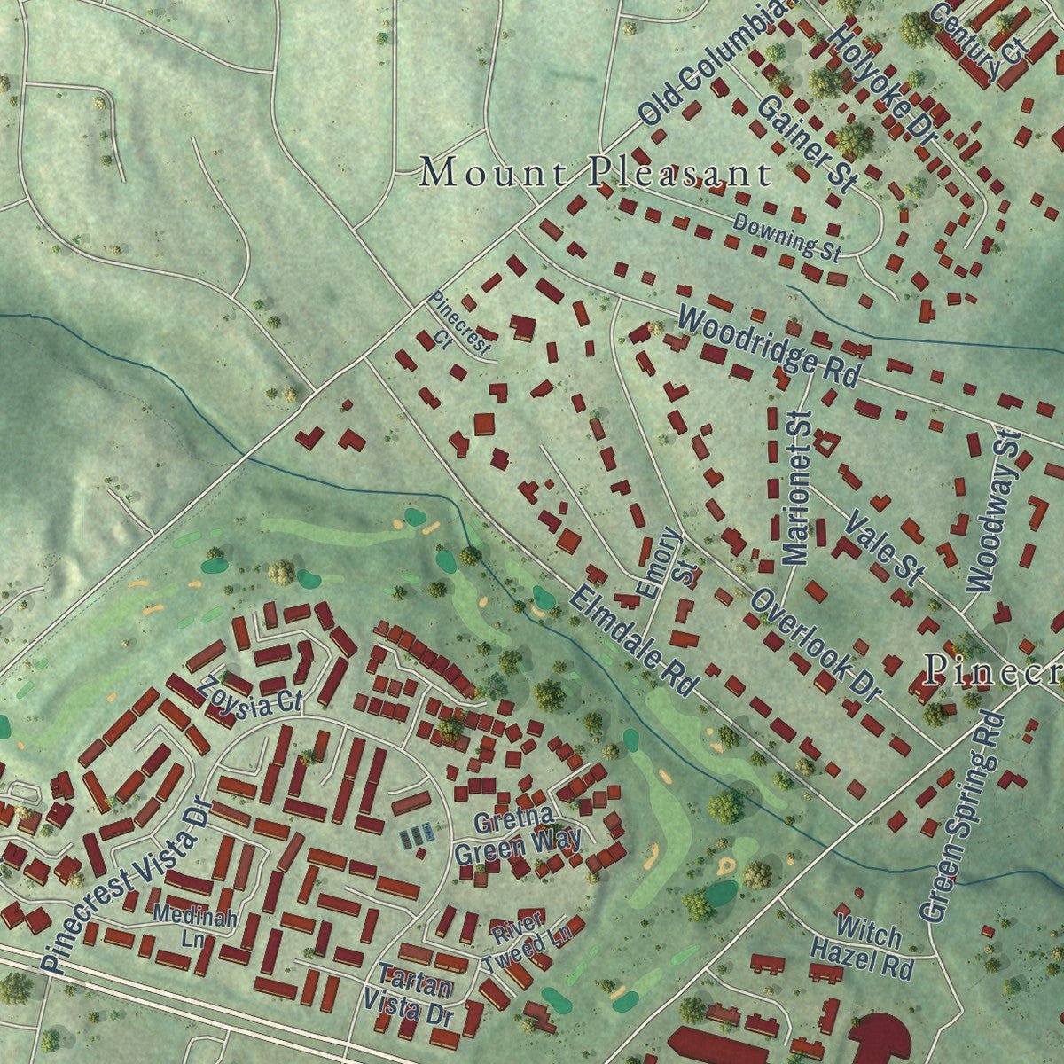 Second close-up of the map of Lincolnia, Virginia print showing more streets and buildings