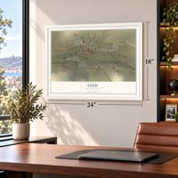 Lind, Washington map, 18 x 24 inch print in a white frame in a home office
