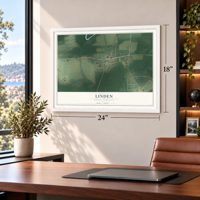 Linden, North Carolina map, 18 x 24 inch print in a white frame in a home office