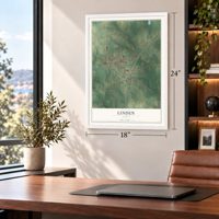 Linden, Texas map, 18 x 24 inch print in a white frame in a home office