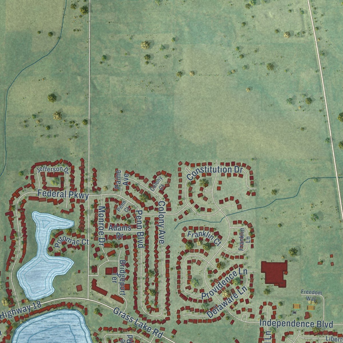 Second close-up of the map of Lindenhurst, Illinois print showing more streets and buildings