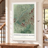 Lindridge-Martin Manor, Georgia map, 24 x 36 inch print in a white frame by a staircase