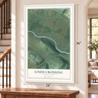 Linds Crossing, Pennsylvania map, 24 x 36 inch print in a white frame by a staircase