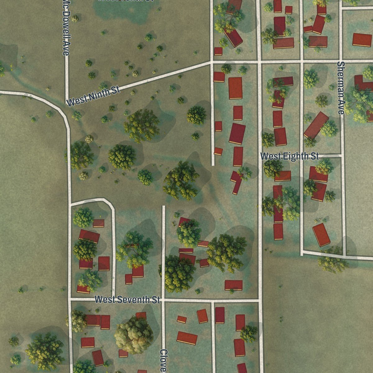 Second close-up of the map of Lingle, Wyoming print showing more streets and buildings