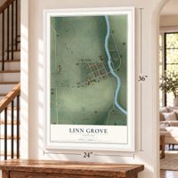 Linn Grove, Indiana map, 24 x 36 inch print in a white frame by a staircase