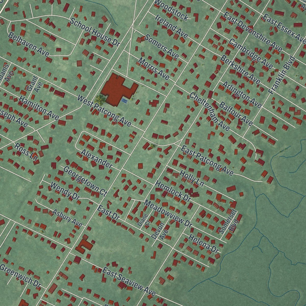Second close-up of the map of Linwood, New Jersey print showing more streets and buildings