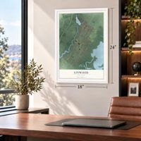Linwood, New Jersey map, 18 x 24 inch print in a white frame in a home office