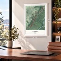 Linwood, Ohio map, 18 x 24 inch print in a white frame in a home office