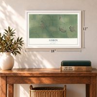 Lisbon, Illinois map, 12 x 18 inch print in a white frame in an entryway