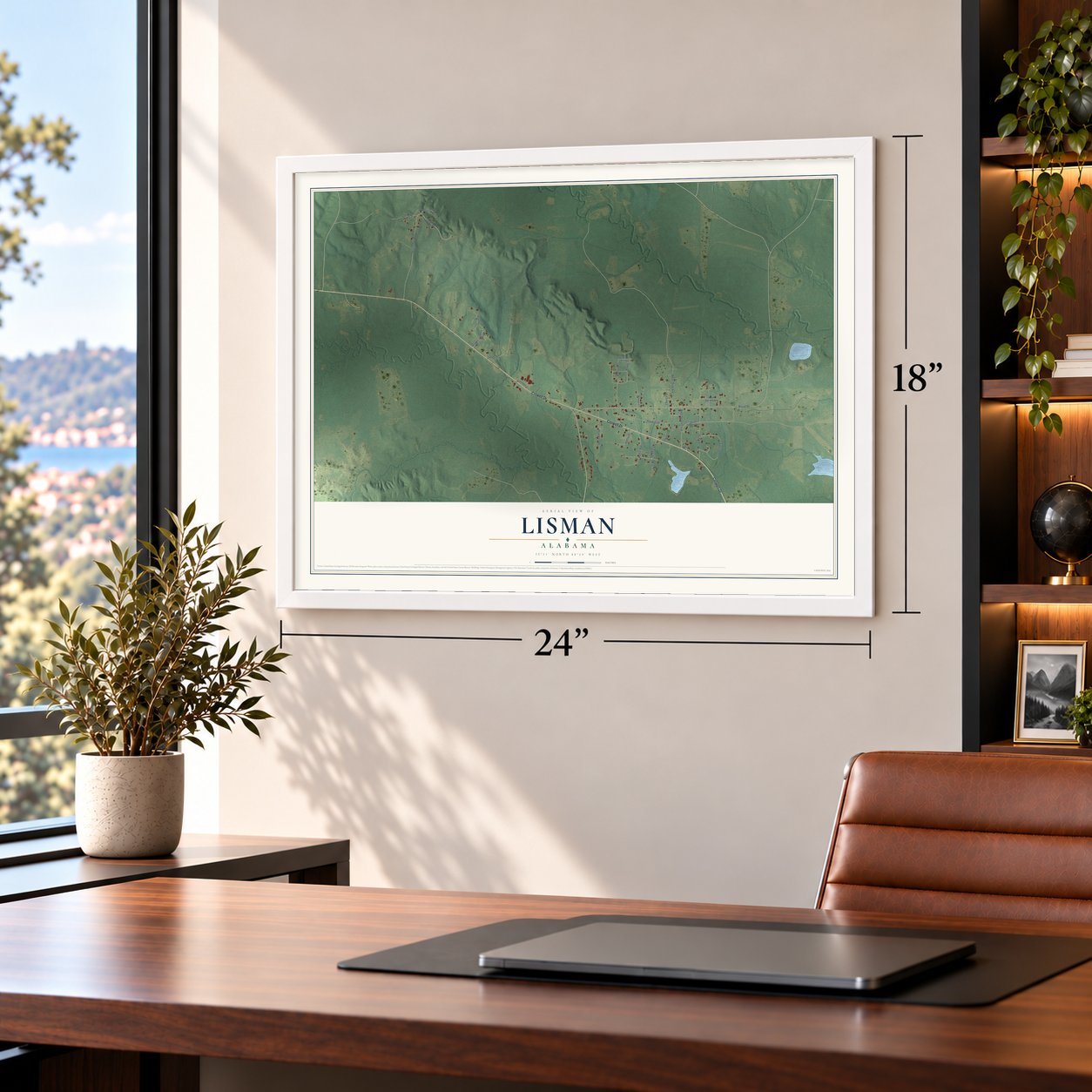 Lisman, Alabama map, 18 x 24 inch print in a white frame in a home office