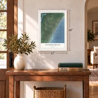 Litchfield Beach, South Carolina map, 12 x 18 inch print in a white frame in an entryway