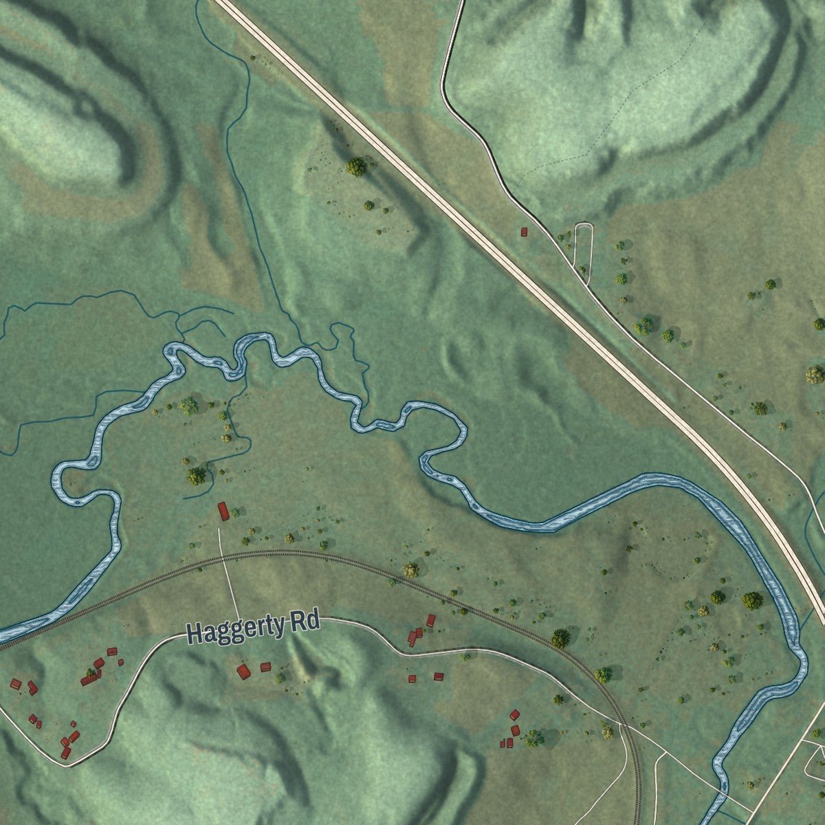 Second close-up of the map of Little Beaver, Pennsylvania print showing more streets and buildings