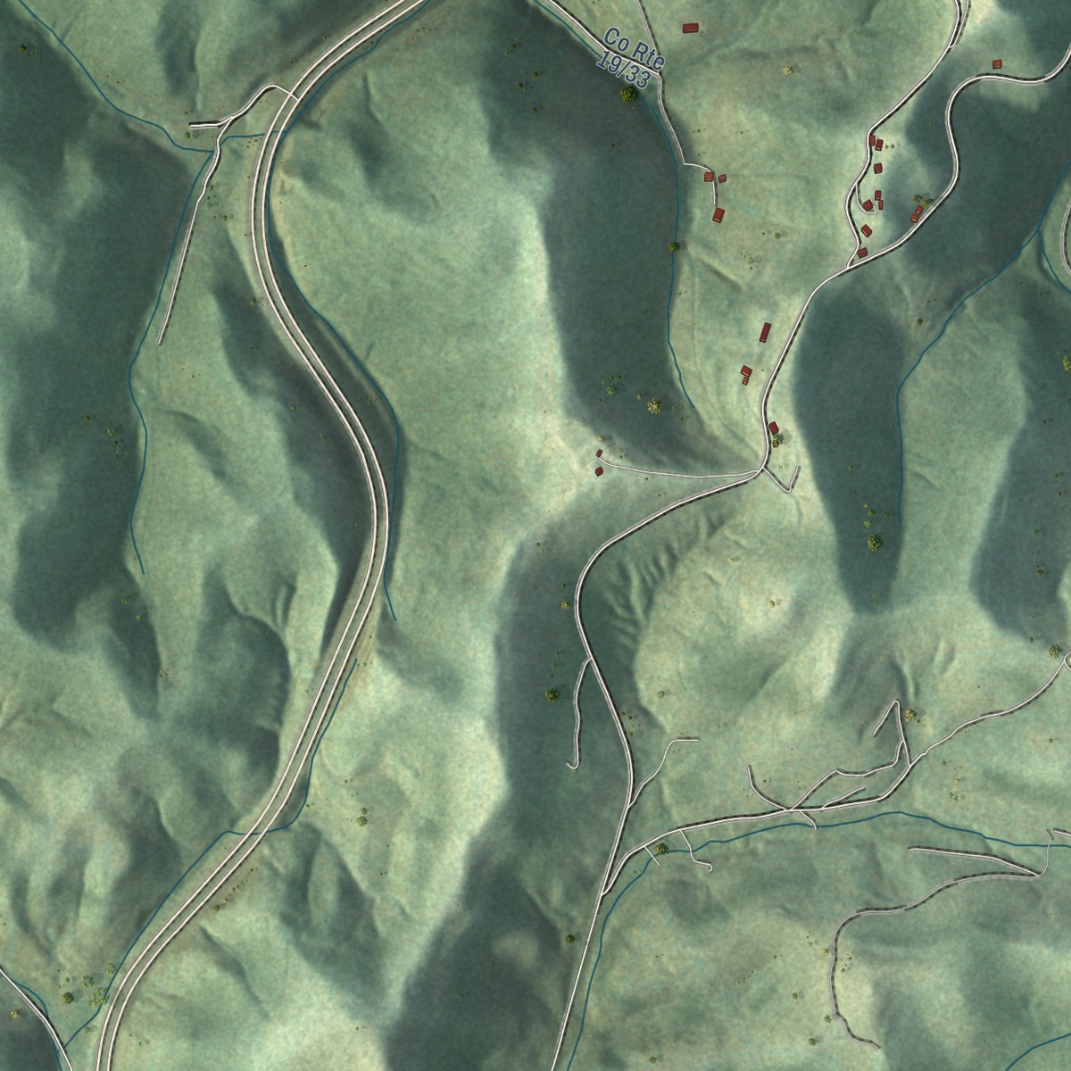 Second close-up of the map of Little Birch, West Virginia print showing more streets and buildings
