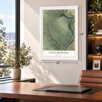 Little Browning, Montana map, 18 x 24 inch print in a white frame in a home office
