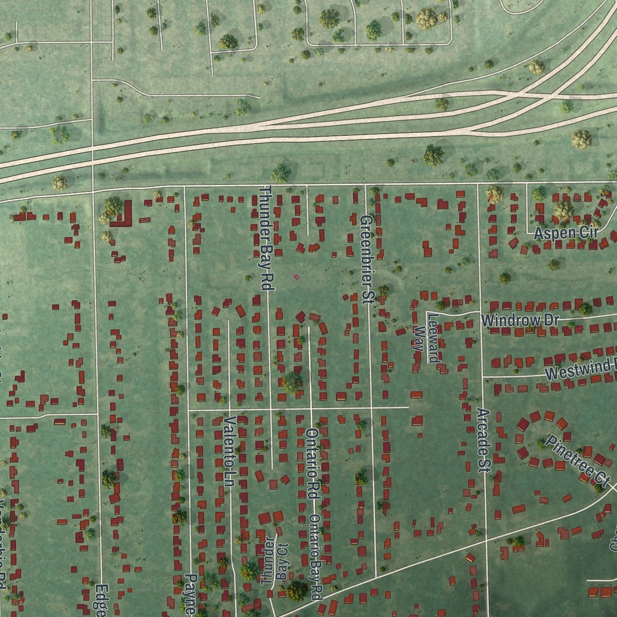 Second close-up of the map of Little Canada, Minnesota print showing more streets and buildings