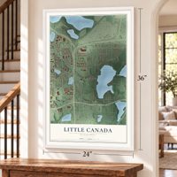 Little Canada, Minnesota map, 24 x 36 inch print in a white frame by a staircase