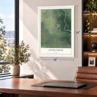 Little Cedar, Iowa map, 18 x 24 inch print in a white frame in a home office