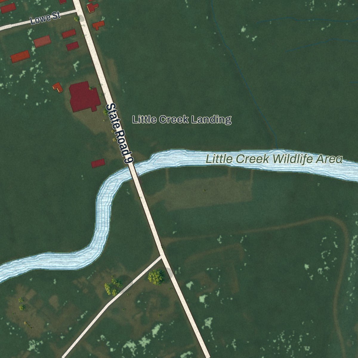 Second close-up of the map of Little Creek, Delaware print showing more streets and buildings