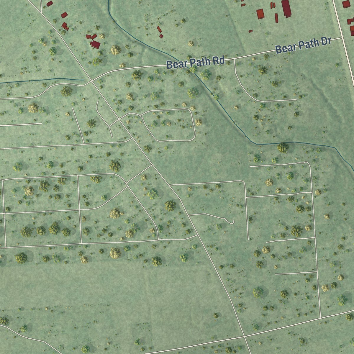 Second close-up of the map of Little Cypress, Texas print showing more streets and buildings
